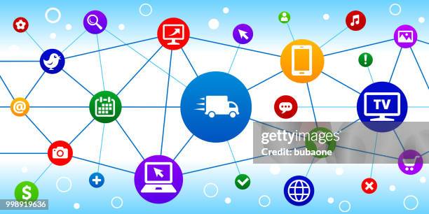 moving truck internet communication technology triangular node pattern background - truck wireframe stock illustrations