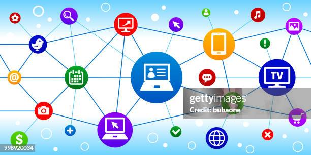 laptop and person's profile internet communication technology triangular node pattern background - facebook profile stock illustrations