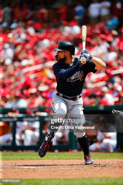 Ender Inciarte of the Atlanta Braves bats against the St. Louis Cardinals at Busch Stadium on July 1, 2018 in St. Louis, Missouri.