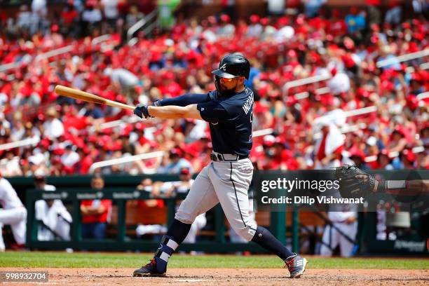 Ender Inciarte of the Atlanta Braves bats against the St. Louis Cardinals at Busch Stadium on July 1, 2018 in St. Louis, Missouri.