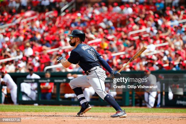 Ender Inciarte of the Atlanta Braves bats against the St. Louis Cardinals at Busch Stadium on July 1, 2018 in St. Louis, Missouri.