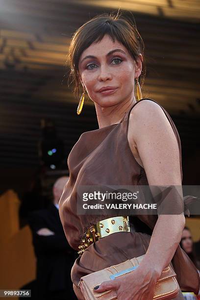 French actress Emmanuelle Beart arrives for the screening of "Des Hommes et des Dieux" presented in competition at the 63rd Cannes Film Festival on...