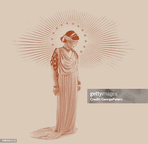 american lady justice with sad expression - george peters stock illustrations