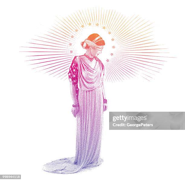 american lady justice with sad expression - desaturated stock illustrations