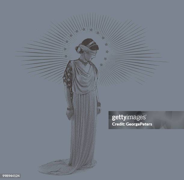 illustrations, cliparts, dessins animés et icônes de american lady justice avec une expression triste - papier gratté