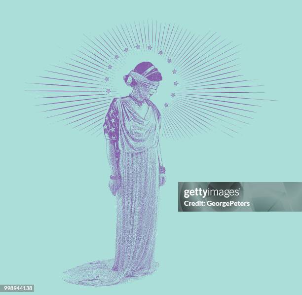 american lady justice with sad expression - george peters stock illustrations