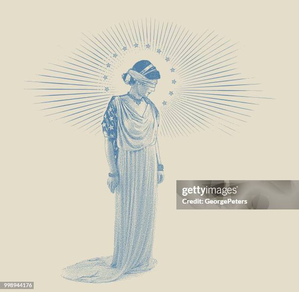 american lady justice with sad expression - george peters stock illustrations