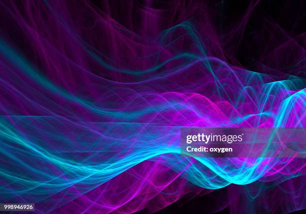 abstract blue and violet waves on black background - magic swirl stock pictures, royalty-free photos & images