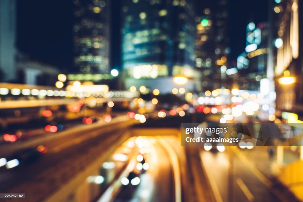 Car trails rushing in central Hong Kong