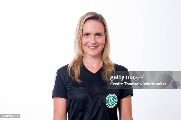 Anette Hanf poses during a portrait session at the Annual Women's Referee Course on July 14, 2018 in Grunberg, Germany.