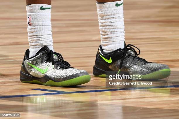 The sneakers of Jarell Eddie of the Boston Celtics during the game against the Miami Heat during the 2018 Las Vegas Summer League on July 14, 2018 at...