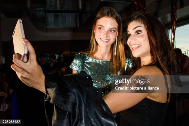 Celine Bethmann , winner of the casting show "Germany's Next Topmodel" and Tanja Tischewitsch taking a selfie at a party of the label Urban Decay...