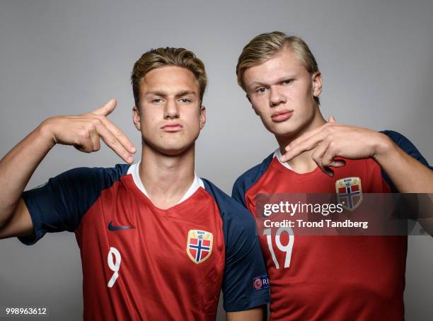 Erik Botheim, Erling Braut Haaland of Norway during G19 Men Photocall at Thon Arena on July 12, 2018 in Lillestrom, Norway.