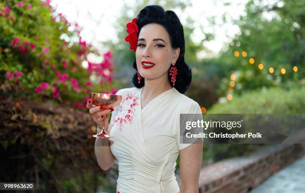 Dita Von Teese photographed during a cocktail party to celebrate her official app at the private residence of Absolut Elyx CEO Jonas Tahlin at a...