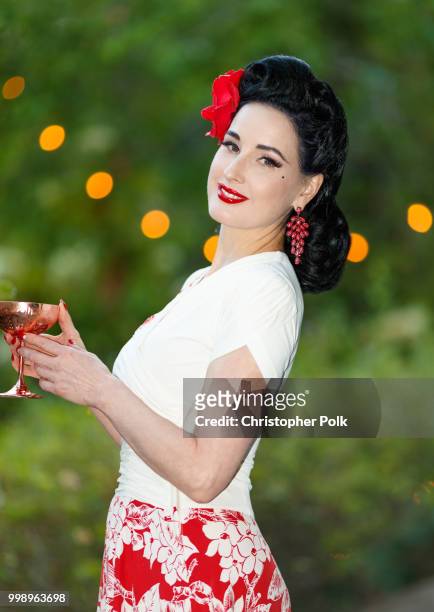 Dita Von Teese photographed during a cocktail party to celebrate her official app at the private residence of Absolut Elyx CEO Jonas Tahlin at a...