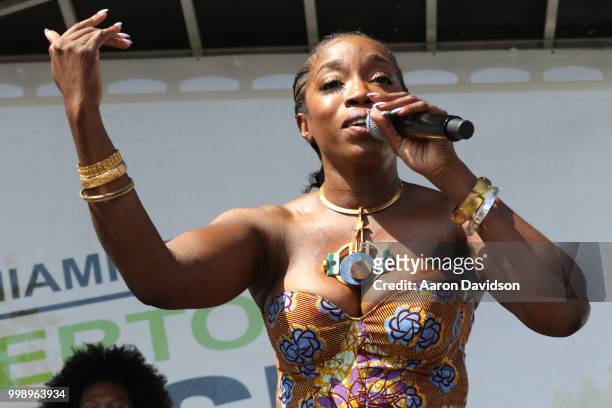 Estelle performs on stage during the Overtown Music & Arts Festival 2018 on July 14, 2018 in Miami, Florida.
