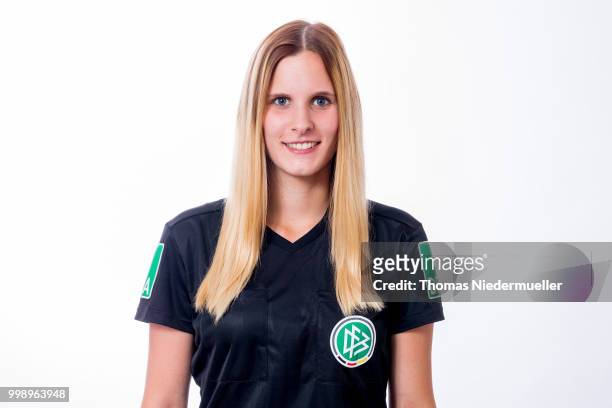 Anke Hoelscher poses during a portrait session at the Annual Women's Referee Course on July 14, 2018 in Grunberg, Germany.