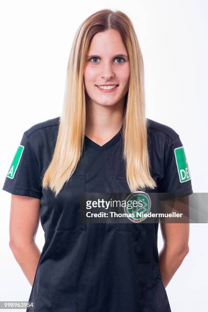 Anke Hoelscher poses during a portrait session at the Annual Women's Referee Course on July 14, 2018 in Grunberg, Germany.
