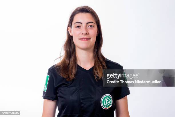 Sonja Kuttelwascher poses during a portrait session at the Annual Women's Referee Course on July 14, 2018 in Grunberg, Germany.