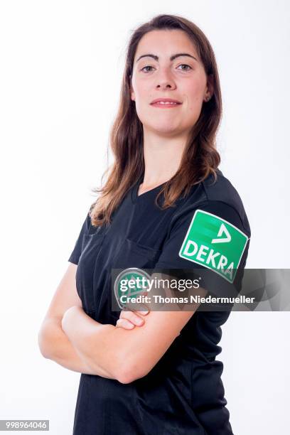 Sonja Kuttelwascher poses during a portrait session at the Annual Women's Referee Course on July 14, 2018 in Grunberg, Germany.