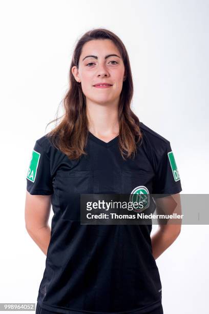 Sonja Kuttelwascher poses during a portrait session at the Annual Women's Referee Course on July 14, 2018 in Grunberg, Germany.