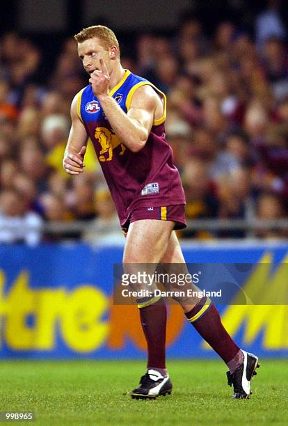 Michael Voss of Brisbane celebrates kicking a goal against Richmond during the AFL second Preliminary Final between the Brisbane Lions and the...