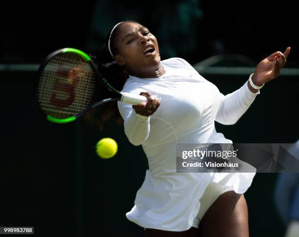 Serena Williams of USA during her semi-final match against Julia Goerges of Germany on day ten of the Wimbledon Lawn Tennis Championships at the All...