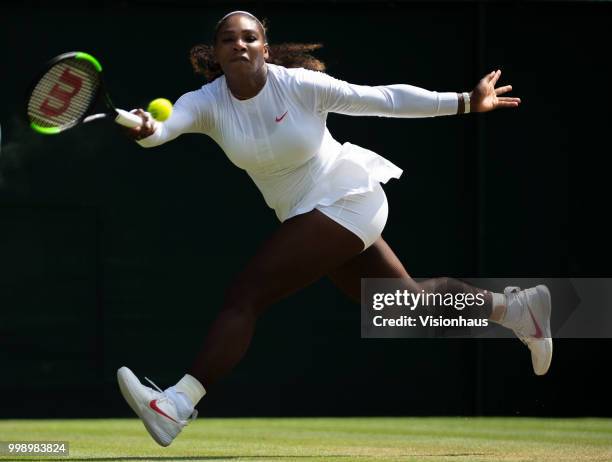 Serena Williams of USA during her semi-final match against Julia Goerges of Germany on day ten of the Wimbledon Lawn Tennis Championships at the All...