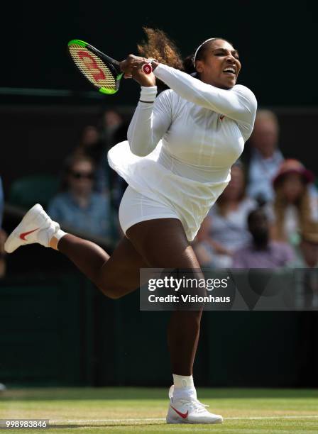 Serena Williams of USA during her semi-final match against Julia Goerges of Germany on day ten of the Wimbledon Lawn Tennis Championships at the All...