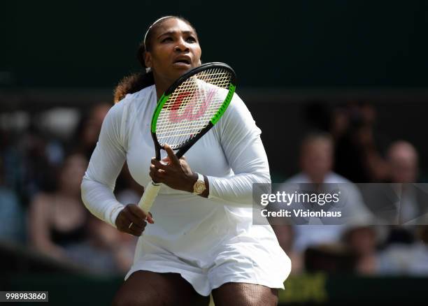 Serena Williams of USA during her semi-final match against Julia Goerges of Germany on day ten of the Wimbledon Lawn Tennis Championships at the All...