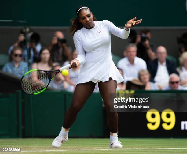 Serena Williams of USA during her semi-final match against Julia Goerges of Germany on day ten of the Wimbledon Lawn Tennis Championships at the All...