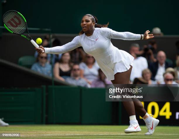 Serena Williams of USA during her semi-final match against Julia Goerges of Germany on day ten of the Wimbledon Lawn Tennis Championships at the All...