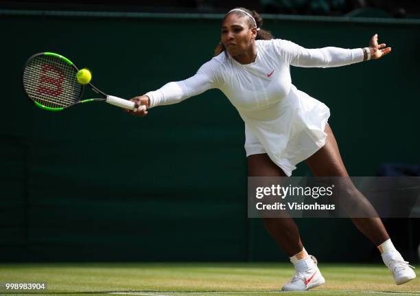 Serena Williams of USA during her semi-final match against Julia Goerges of Germany on day ten of the Wimbledon Lawn Tennis Championships at the All...