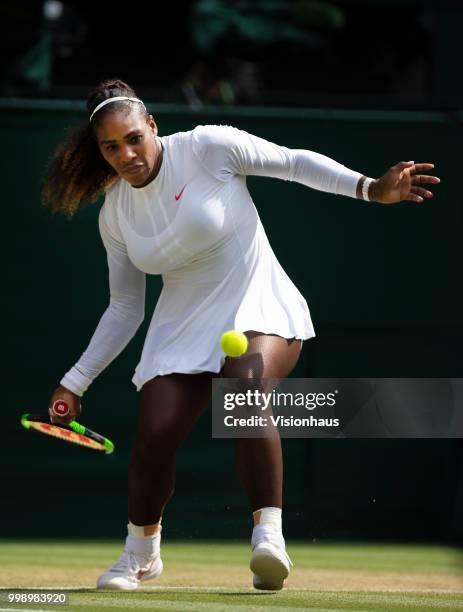 Serena Williams of USA during her semi-final match against Julia Goerges of Germany on day ten of the Wimbledon Lawn Tennis Championships at the All...