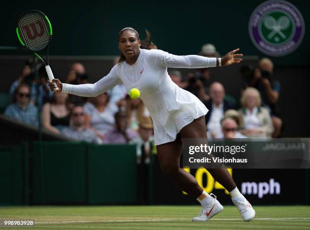 Serena Williams of USA during her semi-final match against Julia Goerges of Germany on day ten of the Wimbledon Lawn Tennis Championships at the All...