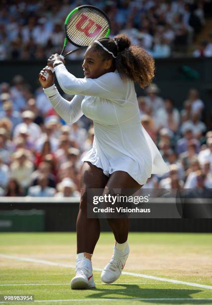 Serena Williams of USA during her semi-final match against Julia Goerges of Germany on day ten of the Wimbledon Lawn Tennis Championships at the All...