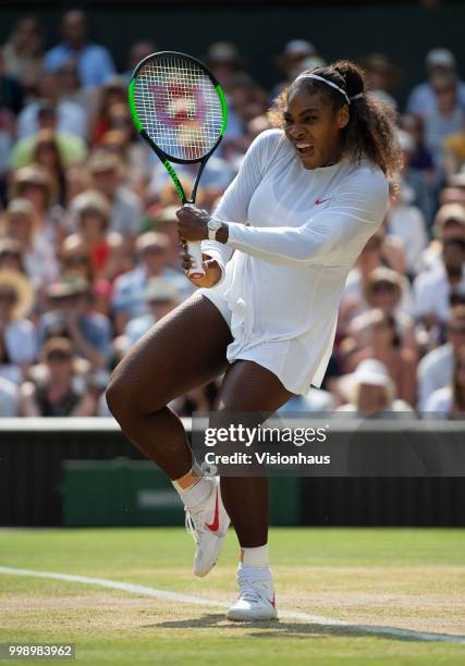 Serena Williams of USA during her semi-final match against Julia Goerges of Germany on day ten of the Wimbledon Lawn Tennis Championships at the All...