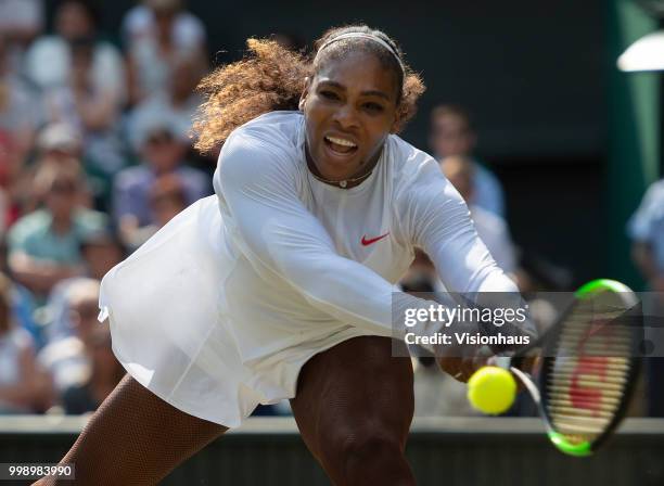 Serena Williams of USA during her semi-final match against Julia Goerges of Germany on day ten of the Wimbledon Lawn Tennis Championships at the All...