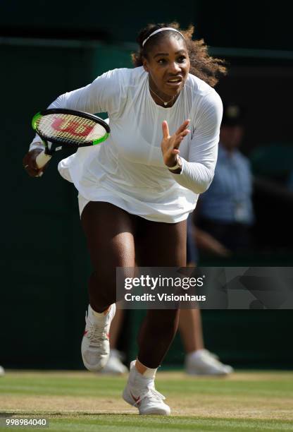 Serena Williams of USA during her semi-final match against Julia Goerges of Germany on day ten of the Wimbledon Lawn Tennis Championships at the All...