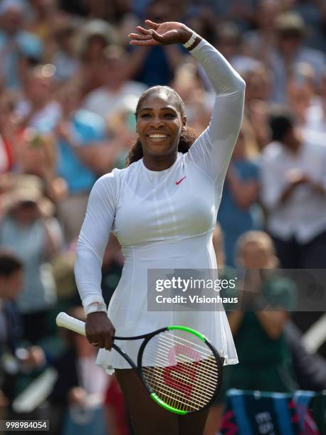 Serena Williams of USA during her semi-final match against Julia Goerges of Germany on day ten of the Wimbledon Lawn Tennis Championships at the All...