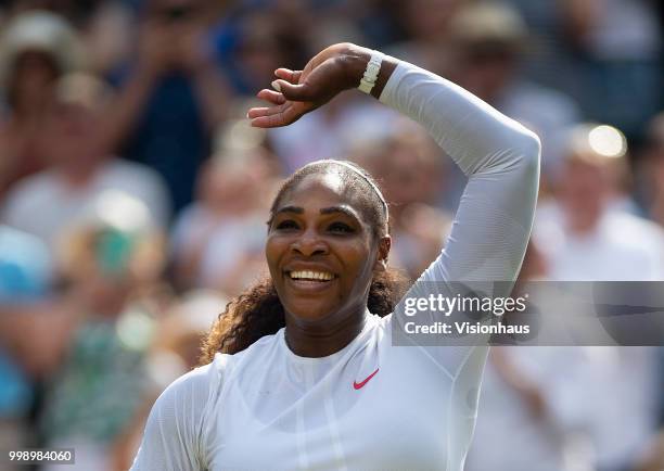 Serena Williams of USA during her semi-final match against Julia Goerges of Germany on day ten of the Wimbledon Lawn Tennis Championships at the All...