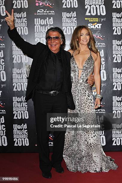 Roberto Cavalli and Jennifer Lopez attend the World Music Awards 2010 at the Sporting Club on May 18, 2010 in Monte Carlo, Monaco.