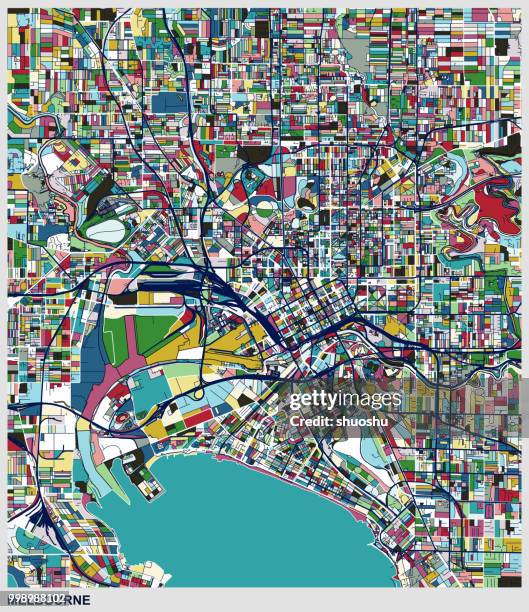 stockillustraties, clipart, cartoons en iconen met kaart kunststijl melbourne city - victoria map