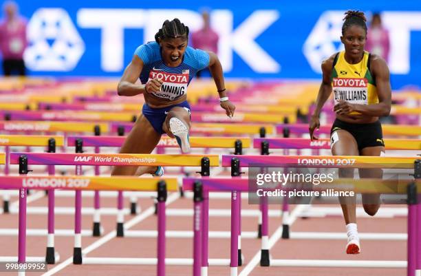 Chistina Manning of the USA in action during the women's 100 m hurdles semi-finals at the IAAF World Championships, in London, UK, 11 August 2017....