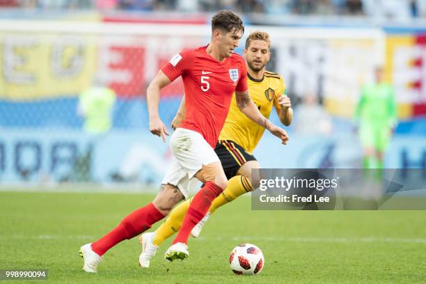 John Stones of England in action during the 2018 FIFA World Cup Russia 3rd Place Playoff match between Belgium and England at Saint Petersburg...