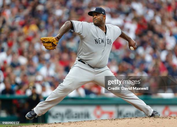 Sabathia of the New York Yankees pitches against the Cleveland Indians in the second inning at Progressive Field on July 14, 2018 in Cleveland, Ohio.