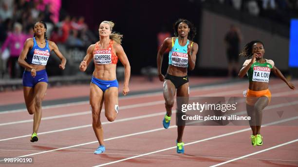 Dutch athlete Dafne Schippers leads the field in the women's 200 metre running event final at the IAAF World Championships, in London, UK, 11 August...