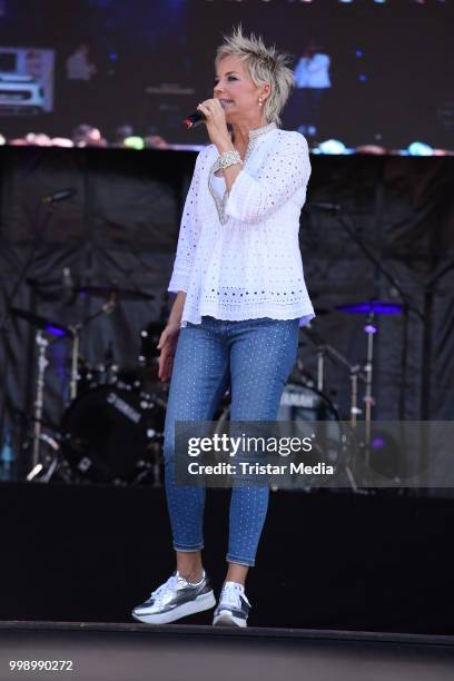 Inka Bause performs at the Radio B2 SchlagerHammer Open-Air-Festival at Hoppegarten on July 14, 2018 in Berlin, Germany.
