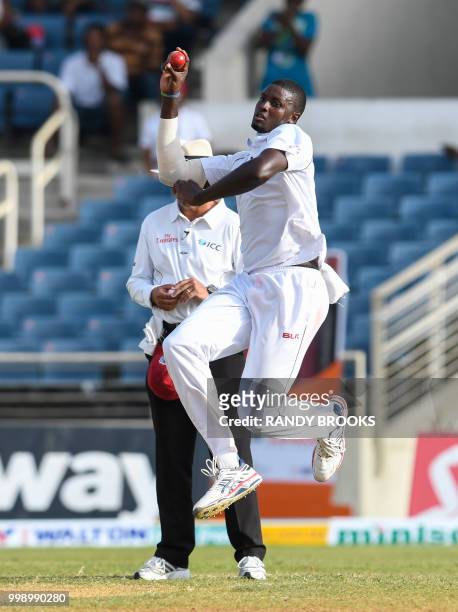 Jason Holder of West Indies bowling during day 3 of the 2nd Test between West Indies and Bangladesh at Sabina Park, Kingston, Jamaica, on July 14,...