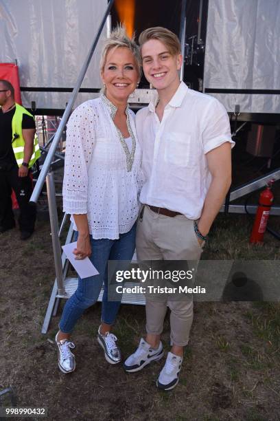 Inka Bause and Vincent Gross during the Radio B2 SchlagerHammer Open-Air-Festival at Hoppegarten on July 14, 2018 in Berlin, Germany.